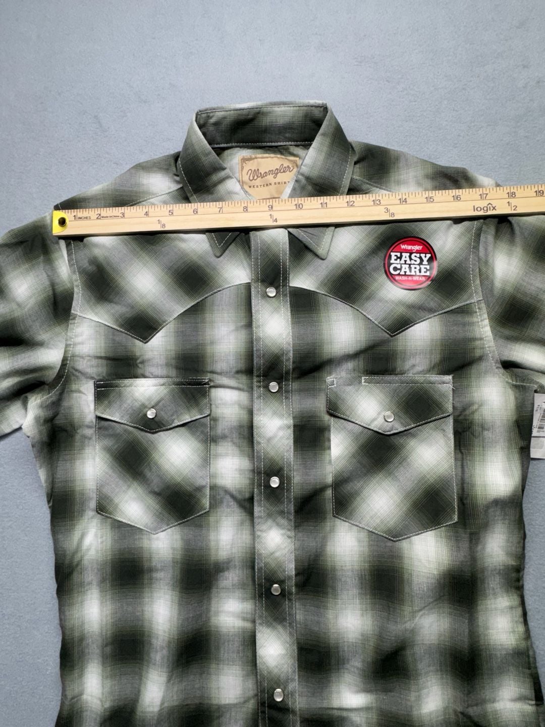 Wrangler Western Shirt Size S Green Plaid Pearl Snap Long Sleeve 6