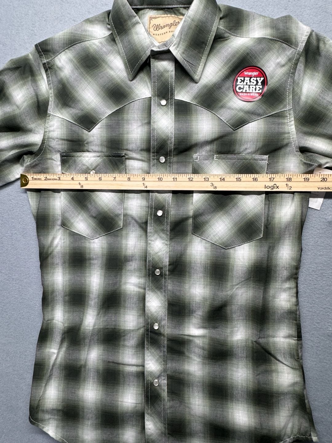 Wrangler Western Shirt Size S Green Plaid Pearl Snap Long Sleeve 7