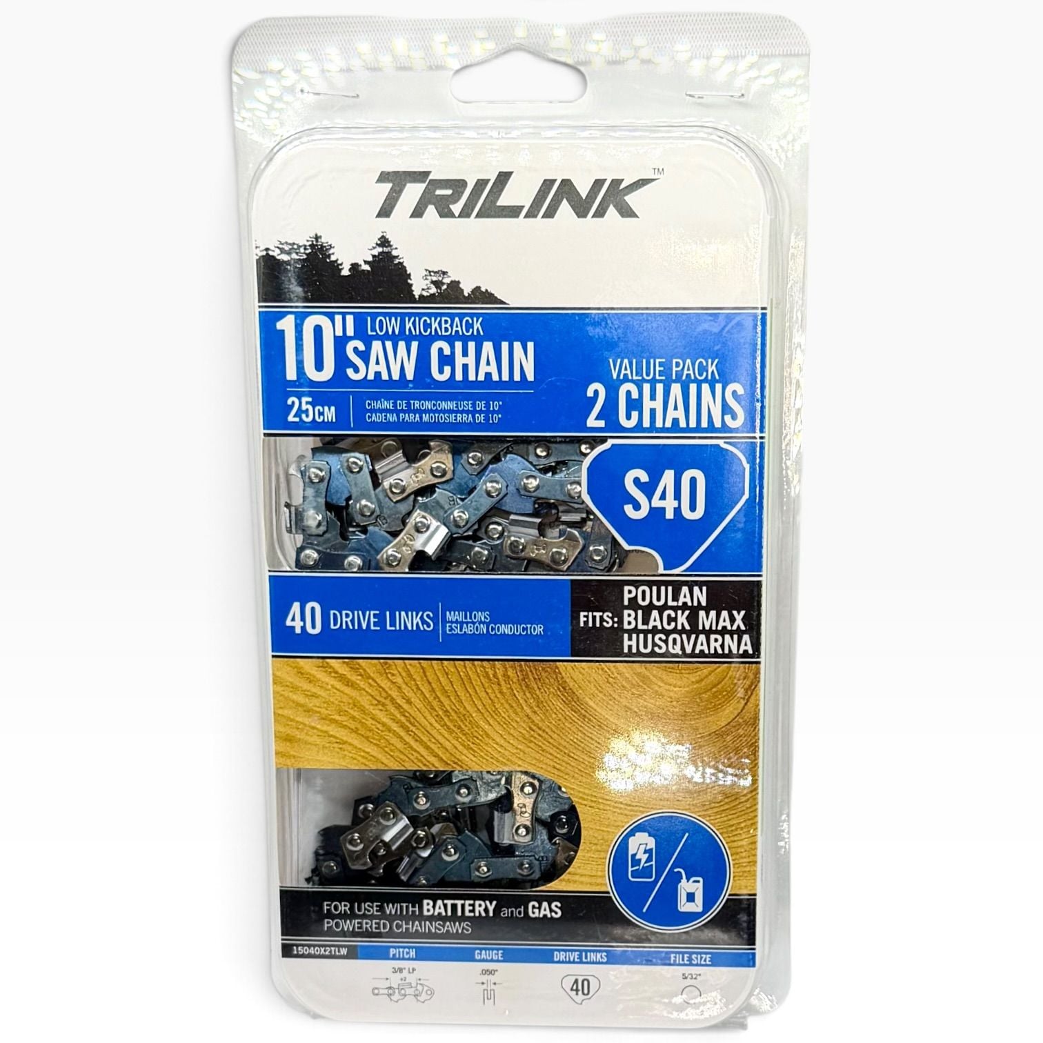 TriLink S40 10” Chainsaw Chain 2 Pack 40DL 3/8 LP .050 15040X2TLW New 1