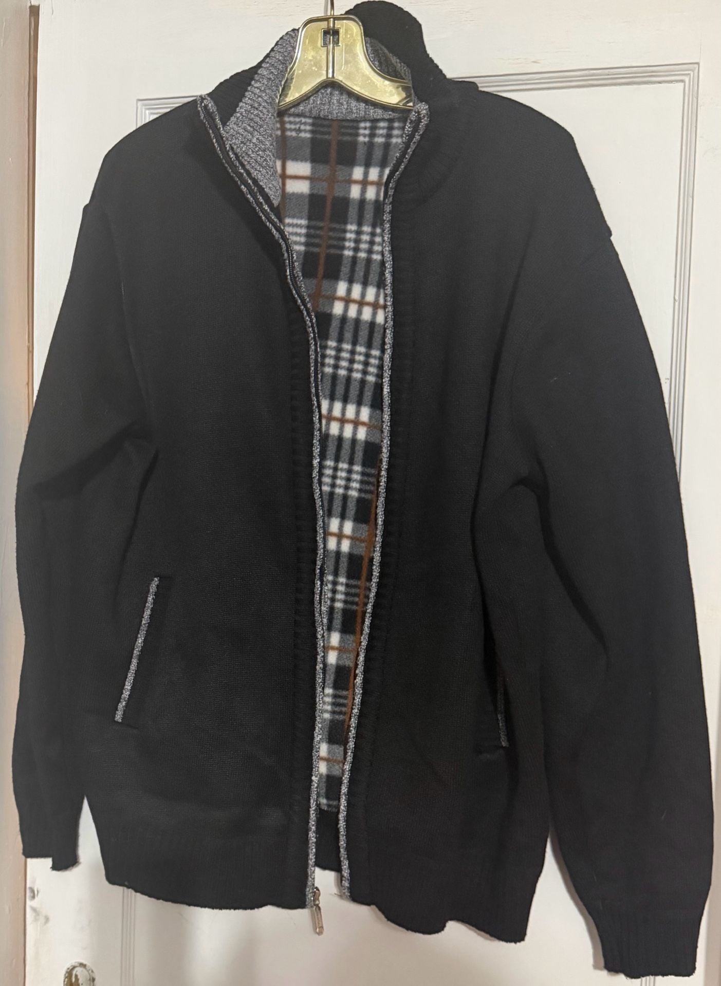 Men’s XL 38% Cashmere Wool Blend Black Full Zip Sweater Jacket 2