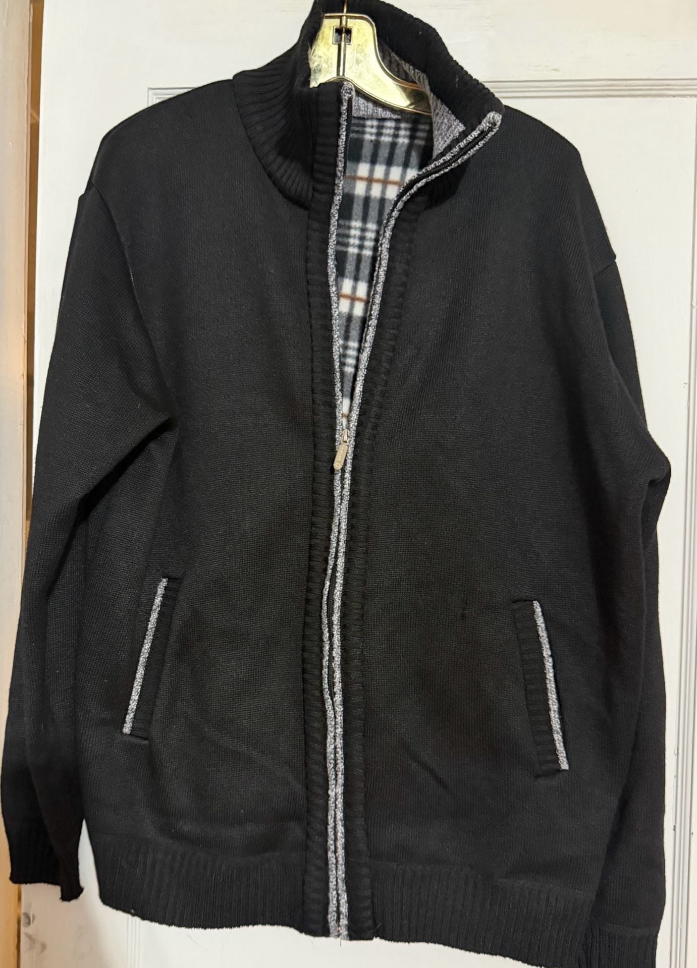 Men’s XL 38% Cashmere Wool Blend Black Full Zip Sweater Jacket 3