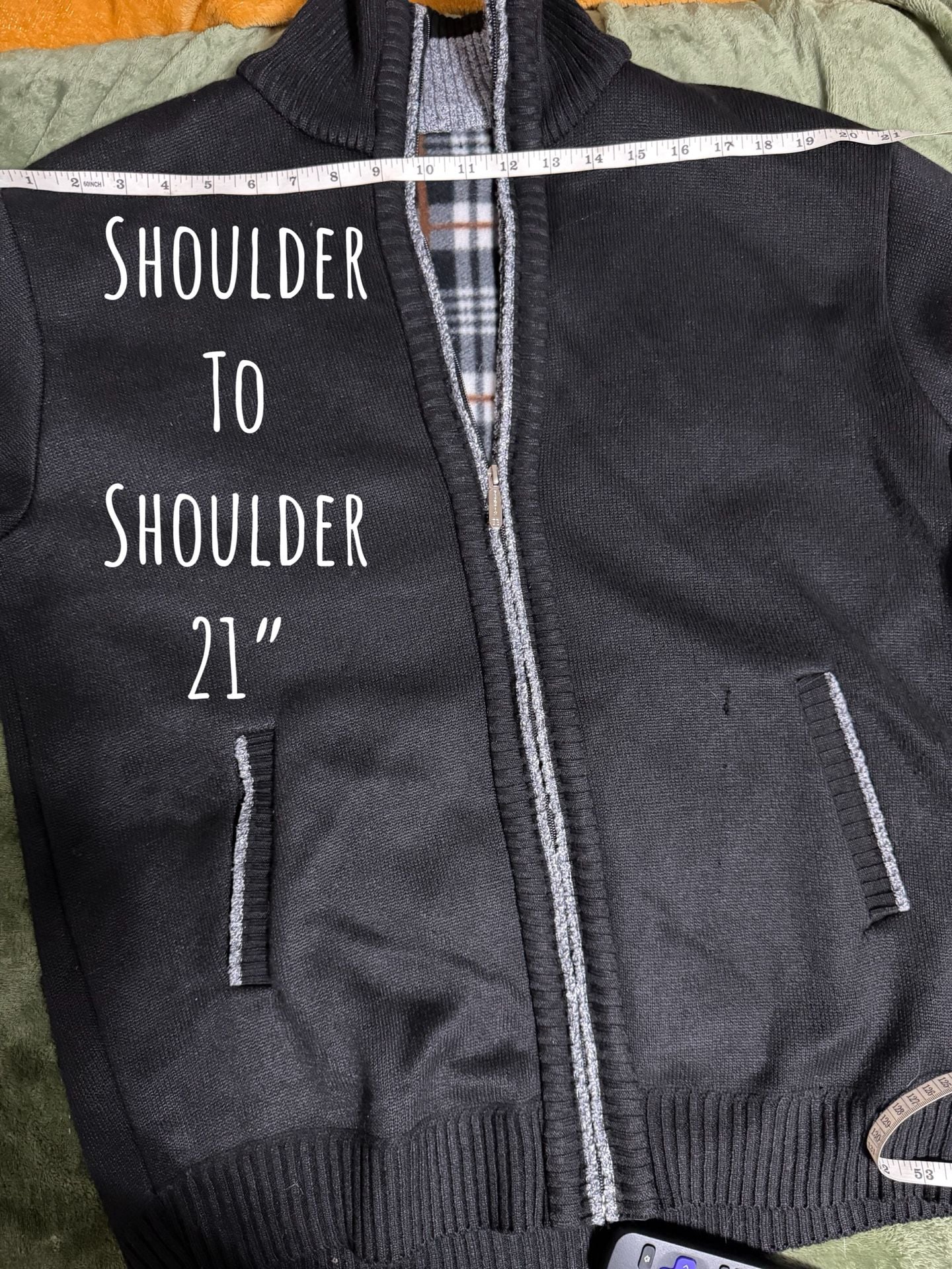 Men’s XL 38% Cashmere Wool Blend Black Full Zip Sweater Jacket 8