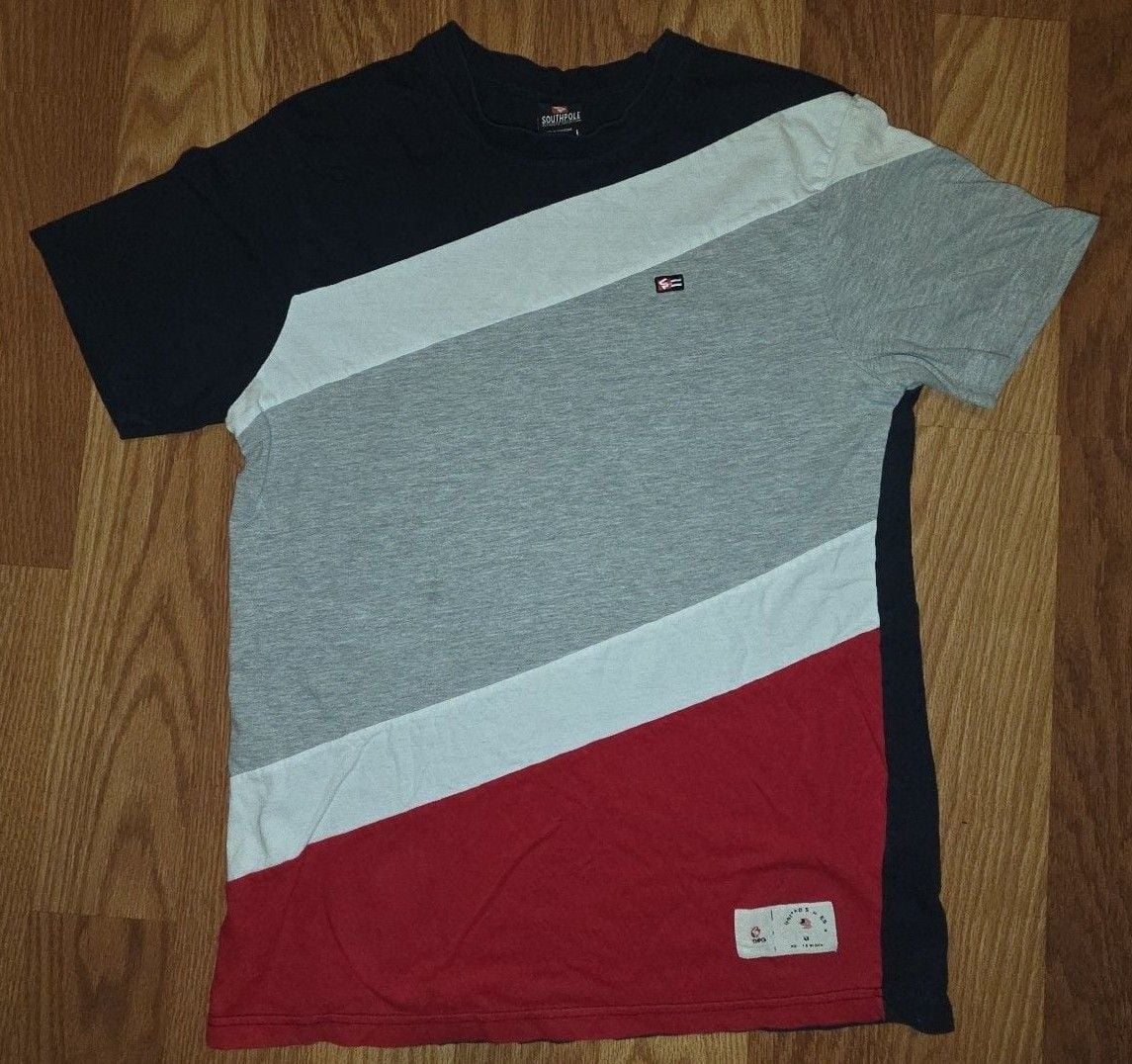 Southpole Colorblock T-Shirt Size L Red White Gray Black 2