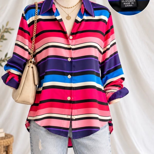 Linda Allard Ellen Tracy 100% Silk Striped Blouse Size 6 Colorful 90s