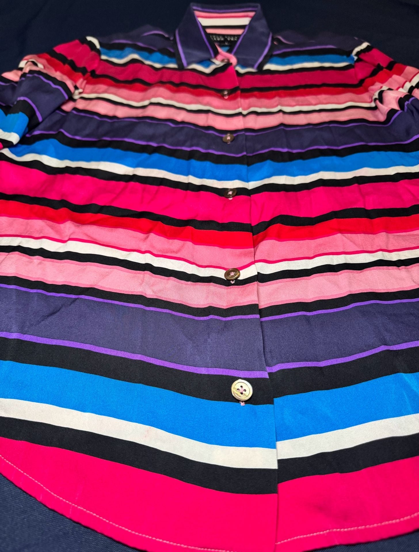 Linda Allard Ellen Tracy 100% Silk Striped Blouse Size 6 Colorful 90s 10