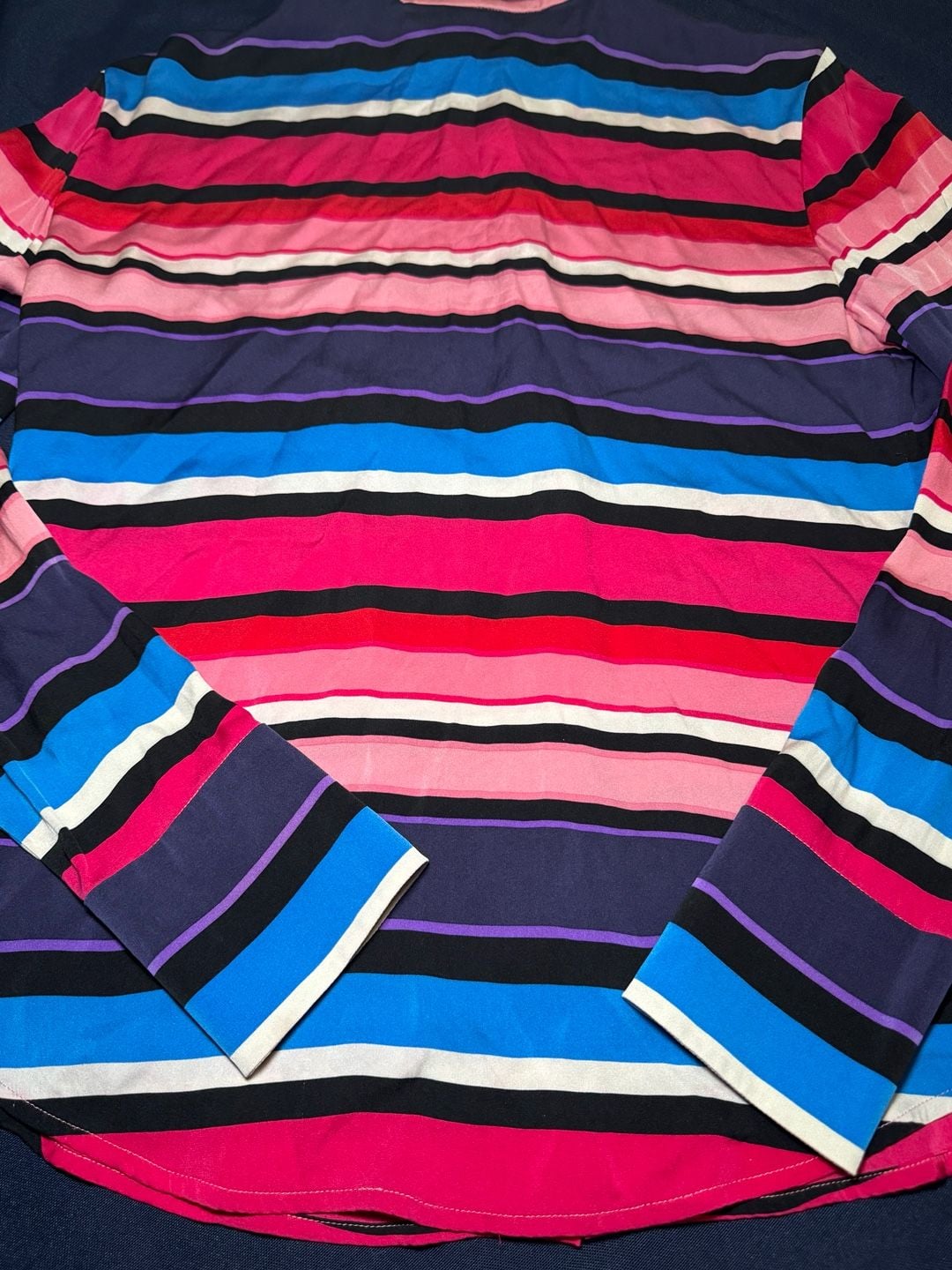 Linda Allard Ellen Tracy 100% Silk Striped Blouse Size 6 Colorful 90s 11