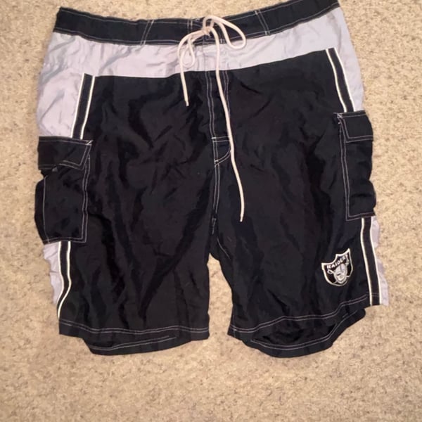 NFL Las Vegas Raiders Swim Trunks Size XXL Black White Board Shorts