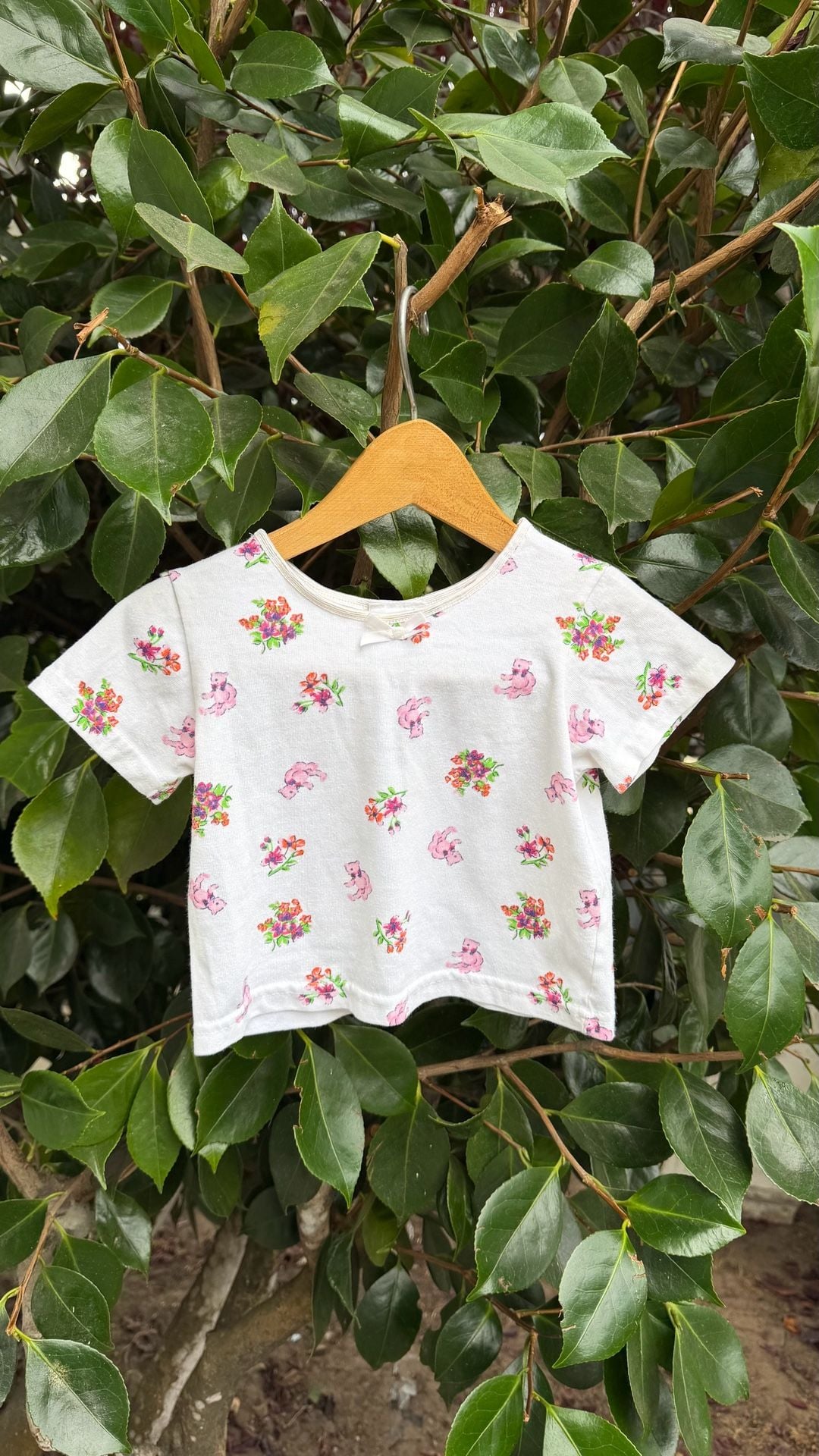 Vintage American Weekend Floral Teddy Bear Short Sleeve Top 2