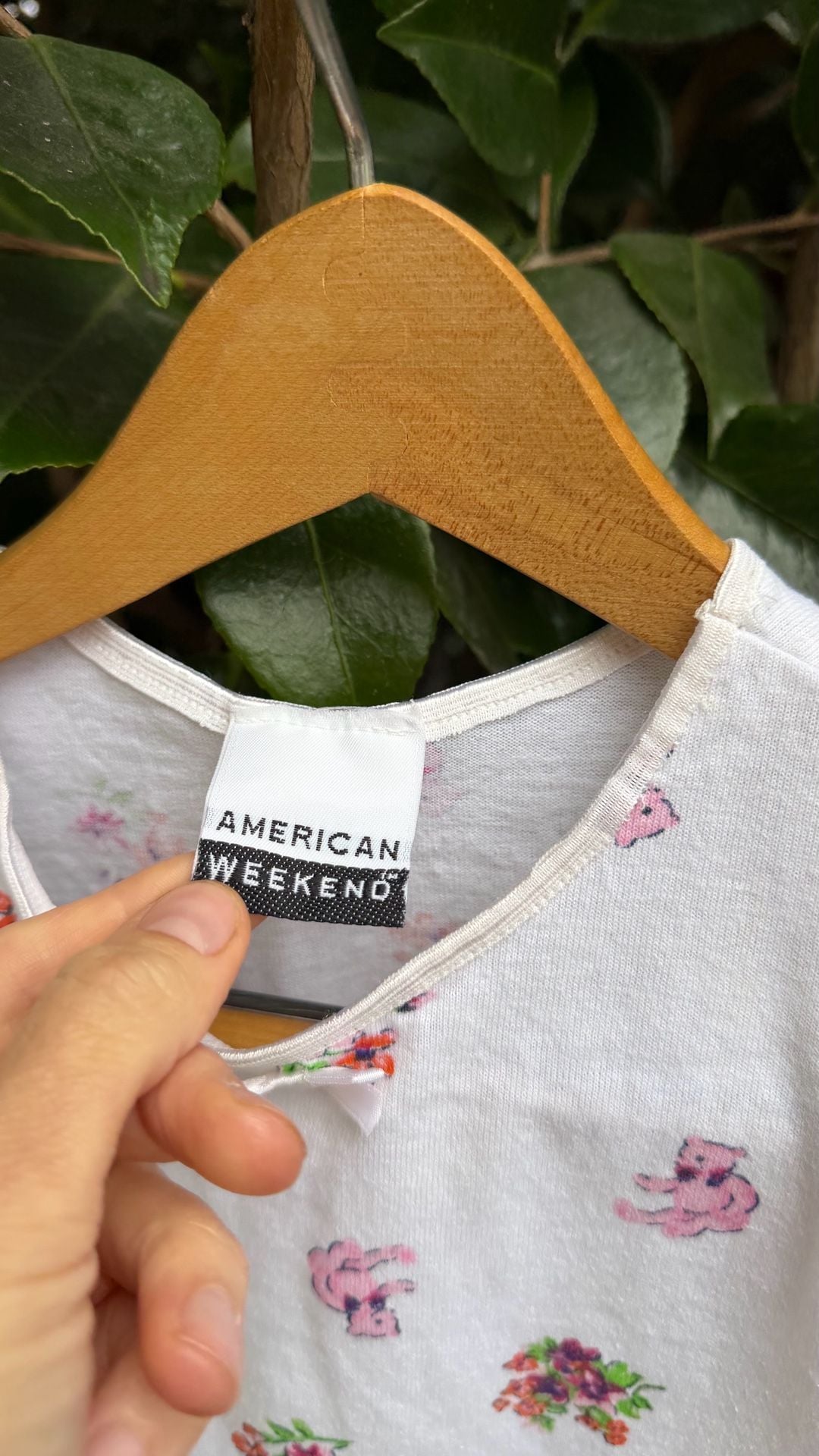 Vintage American Weekend Floral Teddy Bear Short Sleeve Top 4