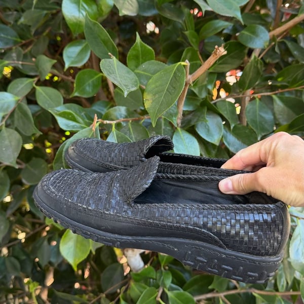 Vintage Cole Haan Black Woven Leather Loafers