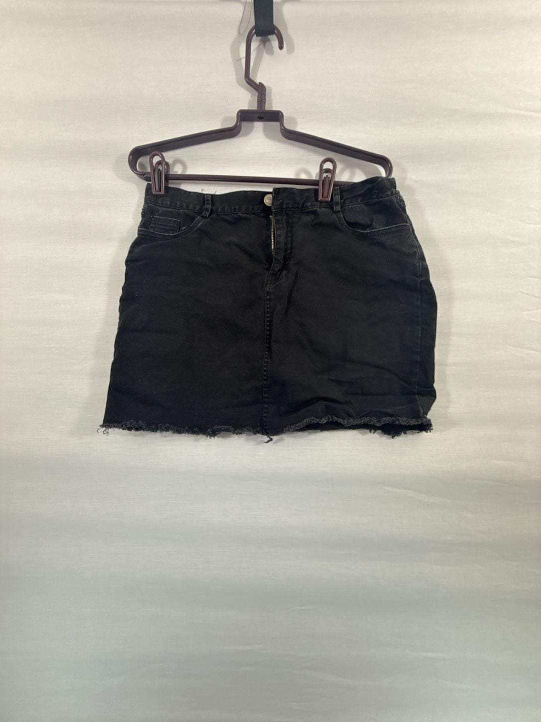 Fashion Nova Denim Skirt Size XL Black Raw Hem Mini 2