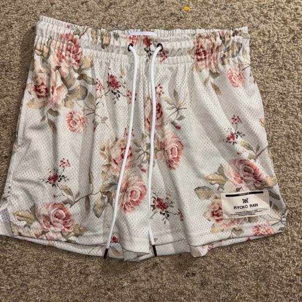 Ryoko Rain Floral Mesh Shorts White Size M