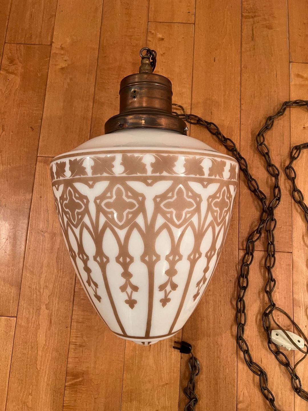 Vintage Art Deco Hanging Swag Lamp White Glass Chain 2