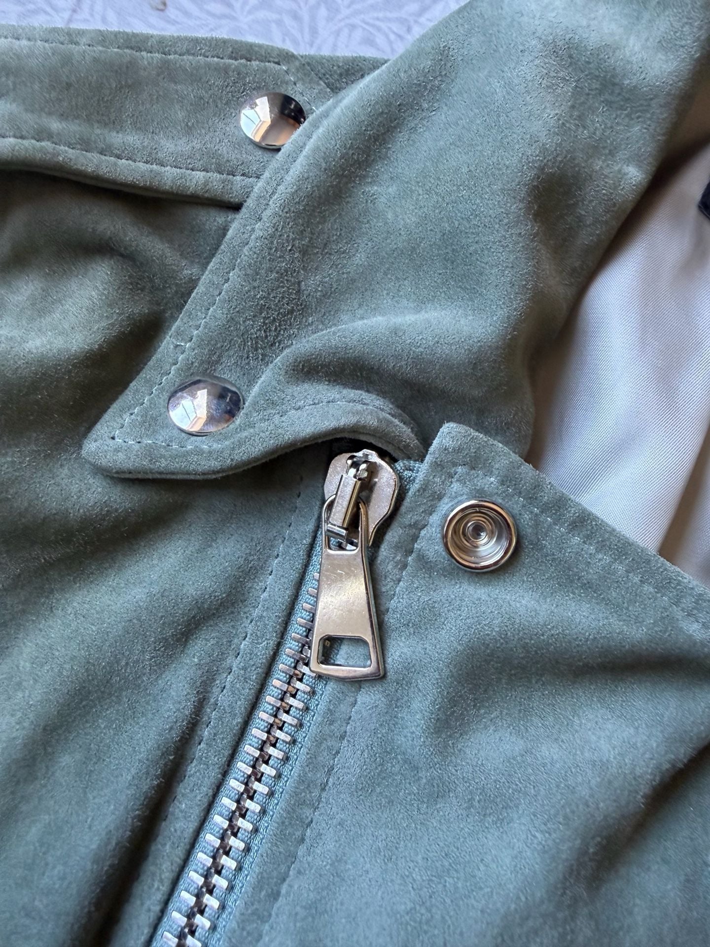 AG Adriano Goldschmied Suede Moto Jacket Green Sage Belted Made In Italy Women S 8