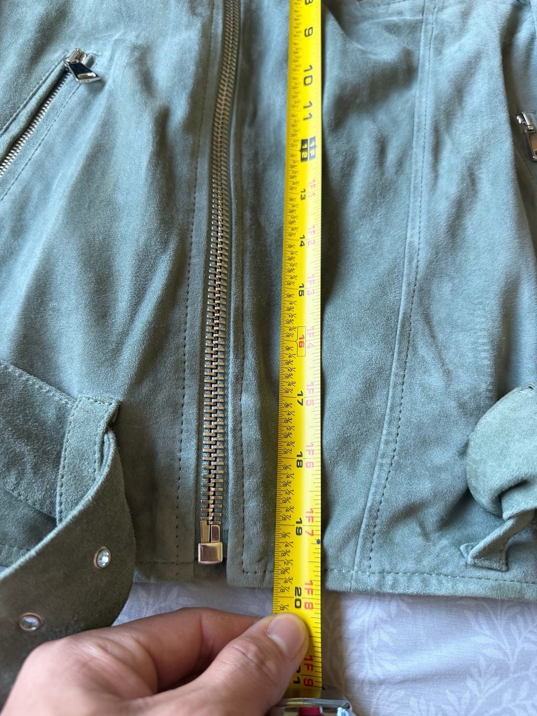 AG Adriano Goldschmied Suede Moto Jacket Green Sage Belted Made In Italy Women S 14