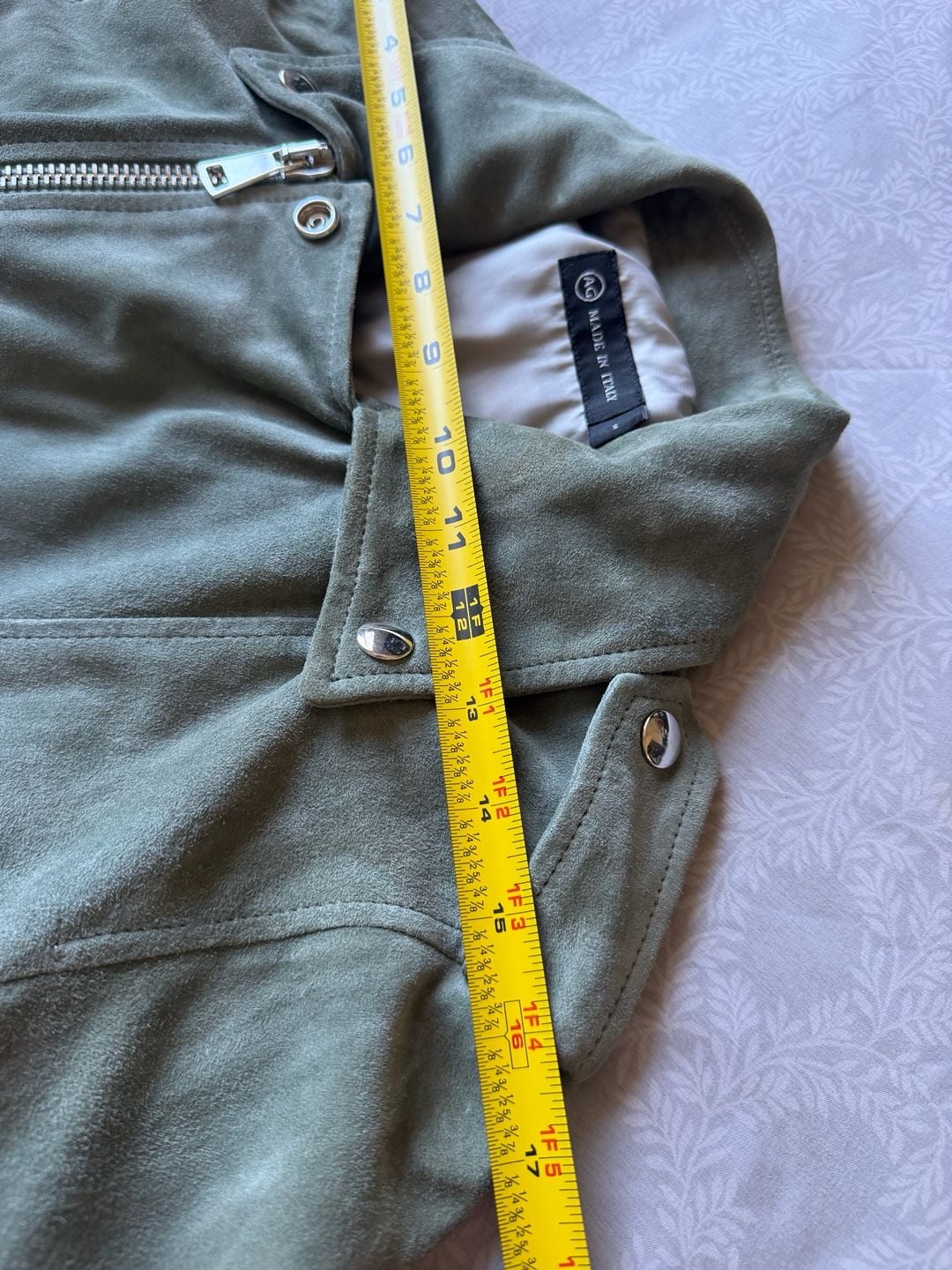 AG Adriano Goldschmied Suede Moto Jacket Green Sage Belted Made In Italy Women S 17