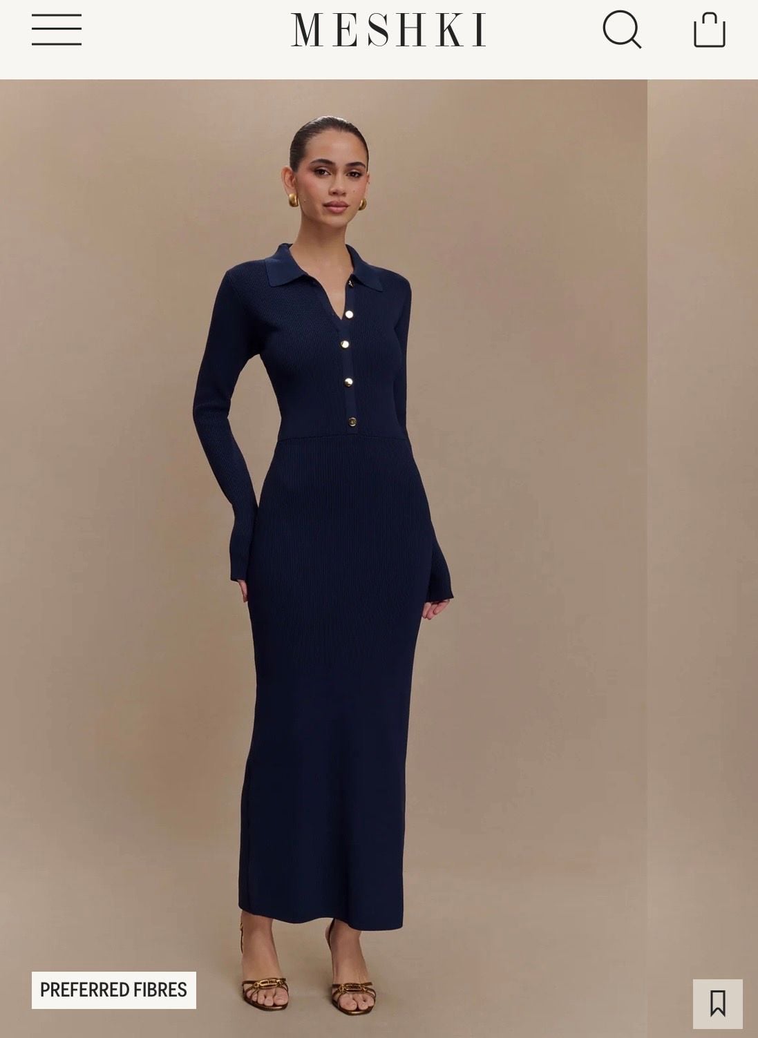 Meshki Abbey Buttoned Knit Midi Dress Size XXS Navy Blue New 9
