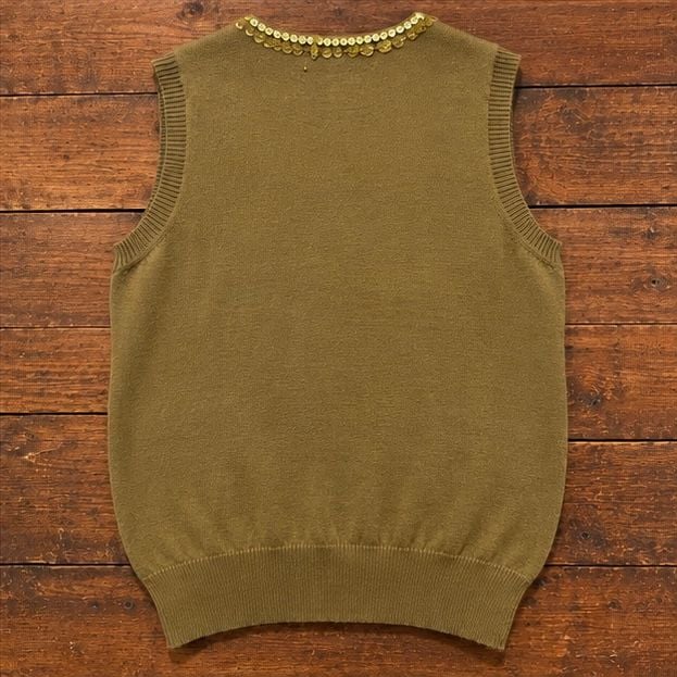Isabelle Wen Olive Embellished Floral Sequin Beaded Knit Sweater Vest M 8