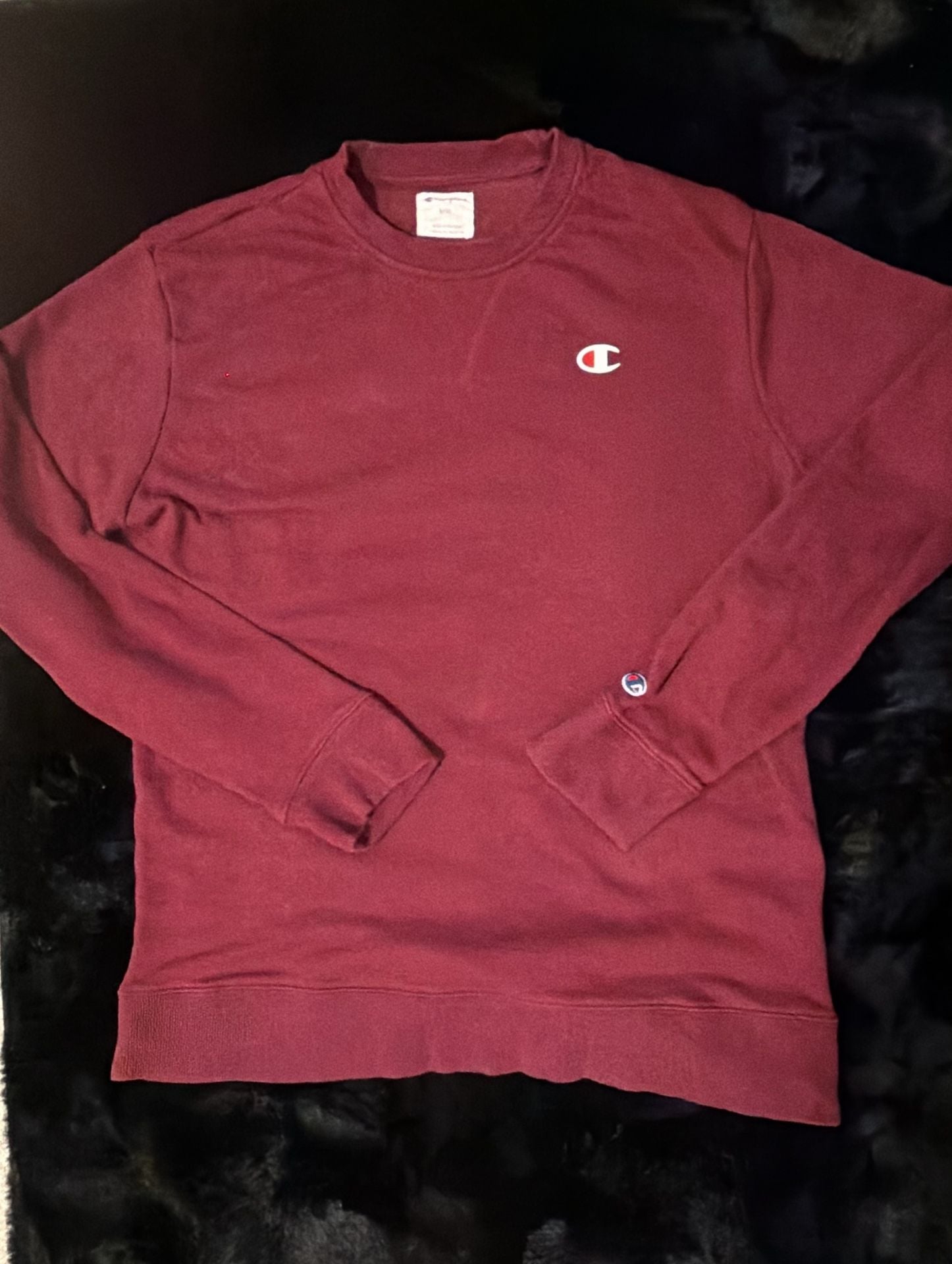 Champion Long Sleeve French Terry Crewneck Pullover Sweatshirt Size M Burgundy 2