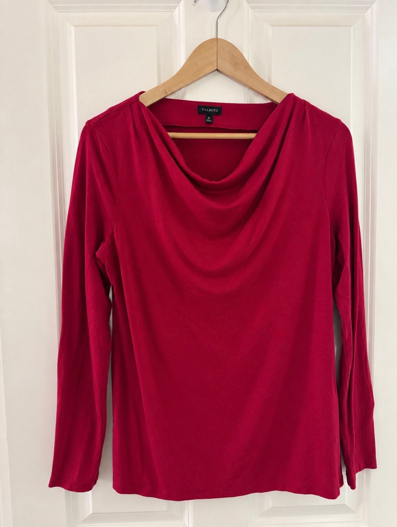 Talbots Cowl Neck Top Size M Red Long Sleeve Rayon Spandex 2