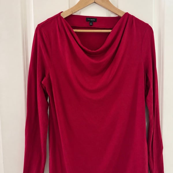 Talbots Cowl Neck Top Size M Red Long Sleeve Rayon Spandex