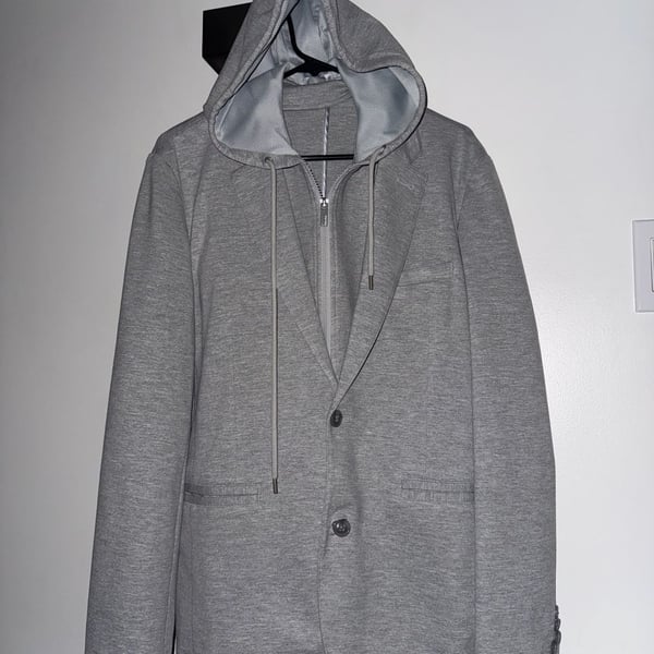 Alfani Men's Grey Hooded Blazer Jacket Size S Rayon Blend Zip Up Hoodie