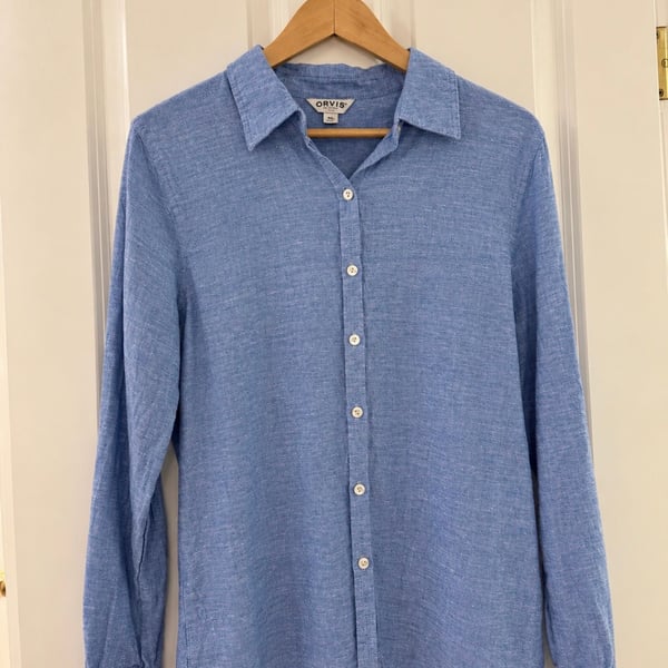 Orvis Button Up Shirt Women’s Size M Blue Linen Blend Long Sleeve Top