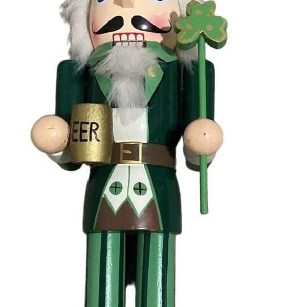 14" Irish Man Leprechaun Nutcracker with Clover and Beer