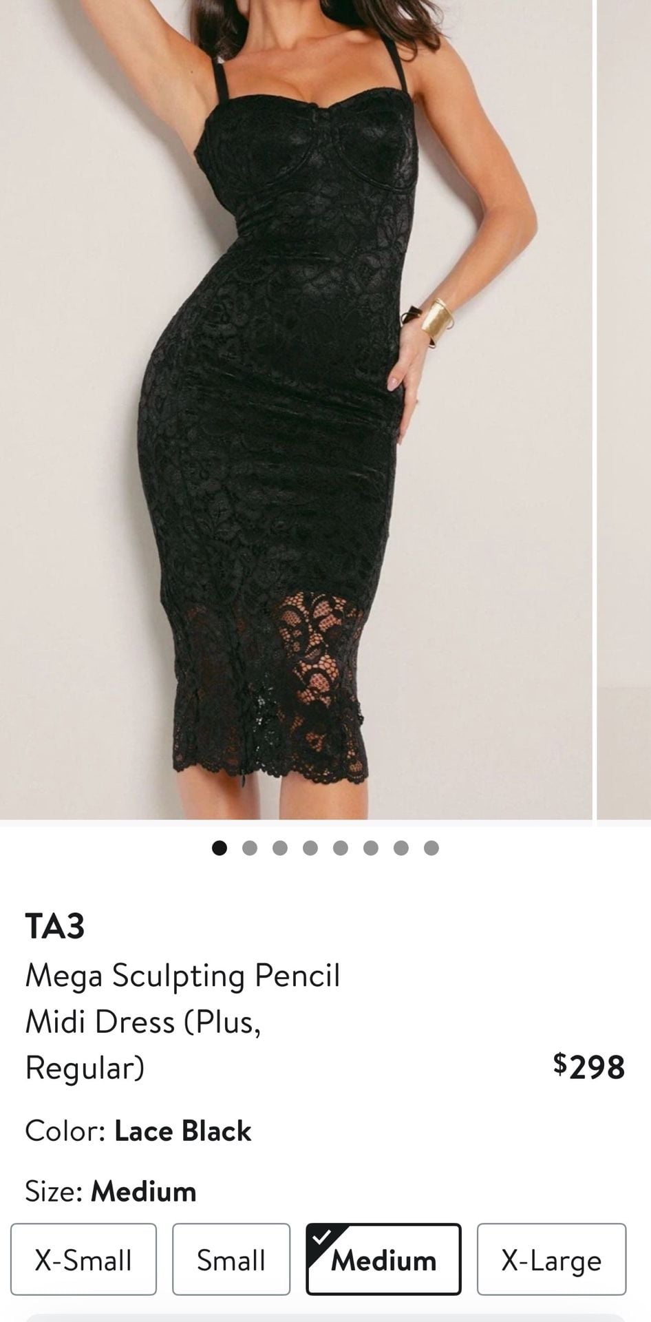 TA3 Seamed Lushy Pencil Midi Shapewear Dress Medium Lace Black 7