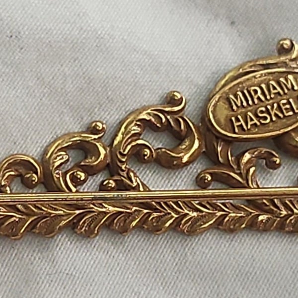 Miriam Haskell Filigree Gold Tone Brooch Pin