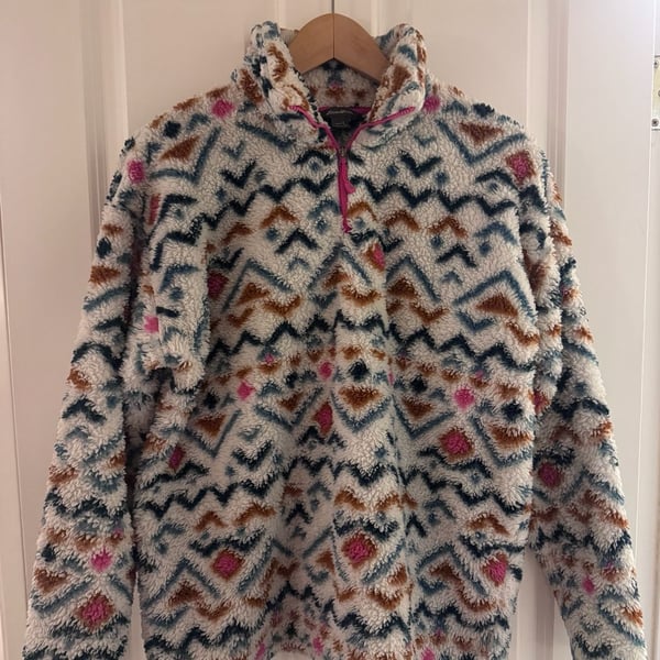 Eddie Bauer Fleece 1/4 Zip Pullover Size L Multi Aztec Aztec Print
