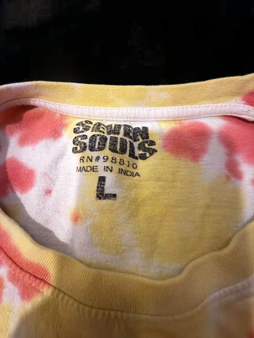 Seven Souls Tie Dye Skull T-Shirt Size L Yellow Red White 4