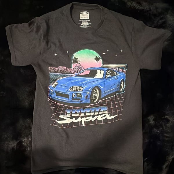 Toyota Supra Retro Graphic T-Shirt Black Size Small