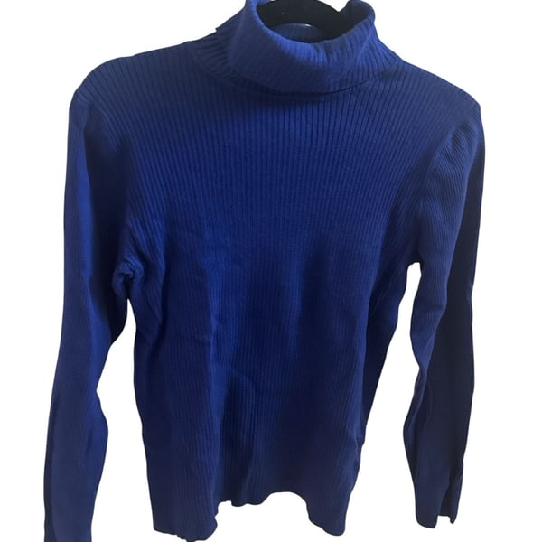 Coldwater Creek Blue Ribbed Turtleneck Sweater Size M (10-12) Cotton Nylon