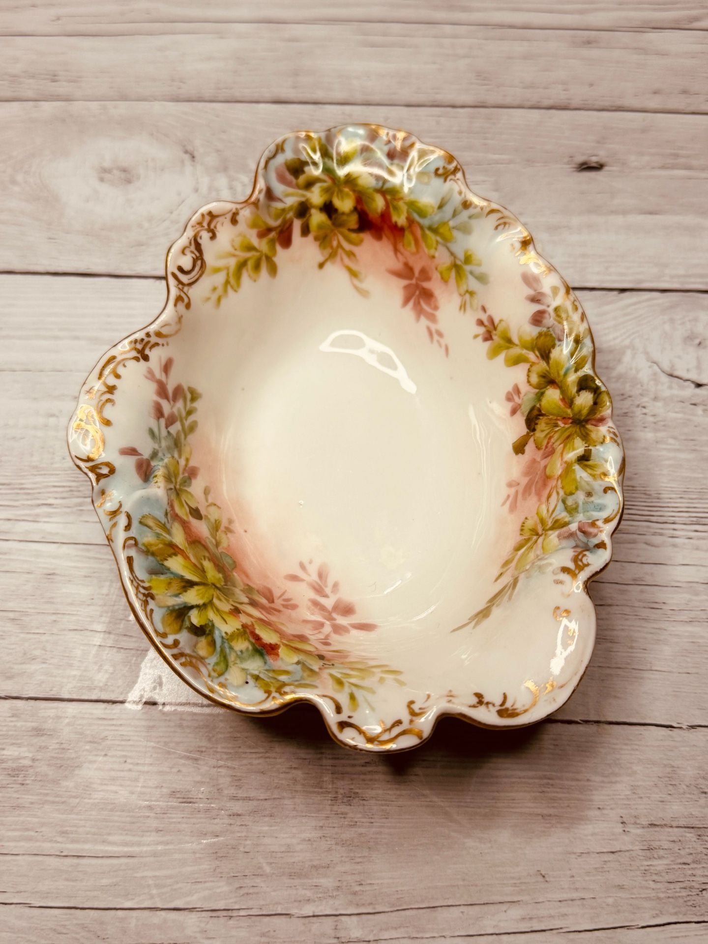GDA France Limoges Hand Painted Floral Scalloped Oval Dish Gold Trim 2
