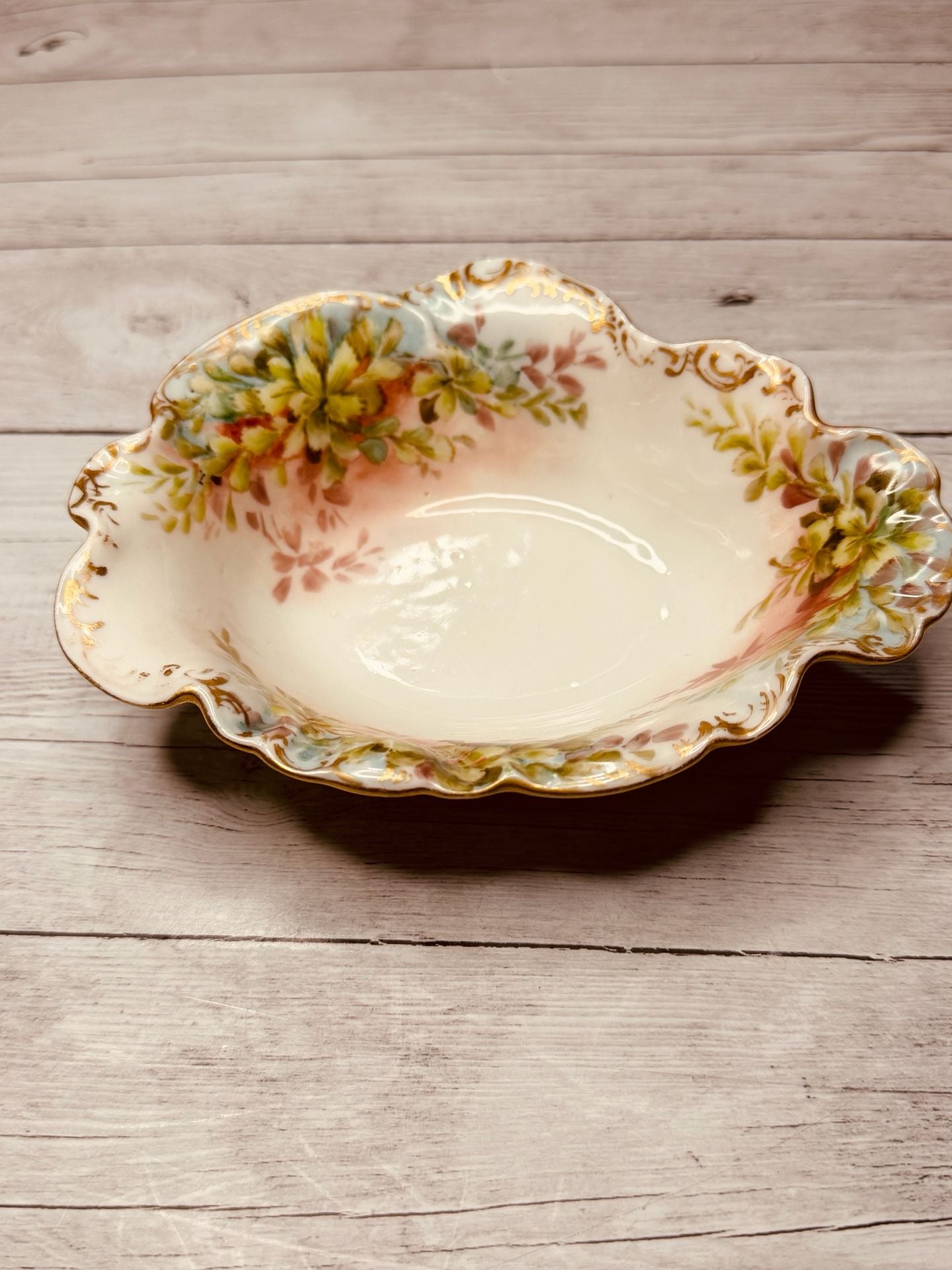 GDA France Limoges Hand Painted Floral Scalloped Oval Dish Gold Trim 3