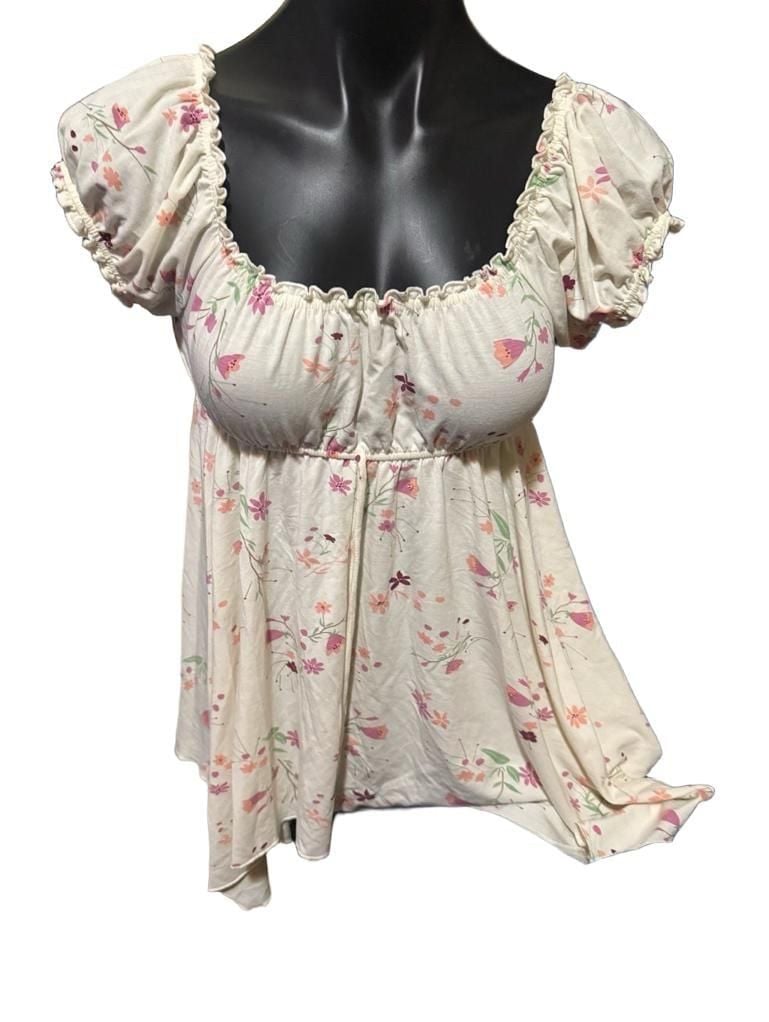 Lemon Tart Floral Ruffle Sleeve Mini Dress Size M White Pink Floral 2