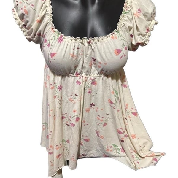 Lemon Tart Floral Ruffle Sleeve Mini Dress Size M White Pink Floral