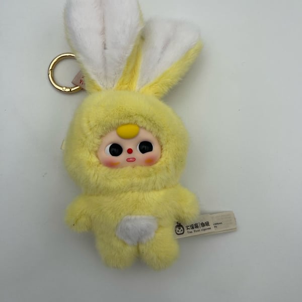 Baby Three Miniature Bunny Plush Keychain Yellow