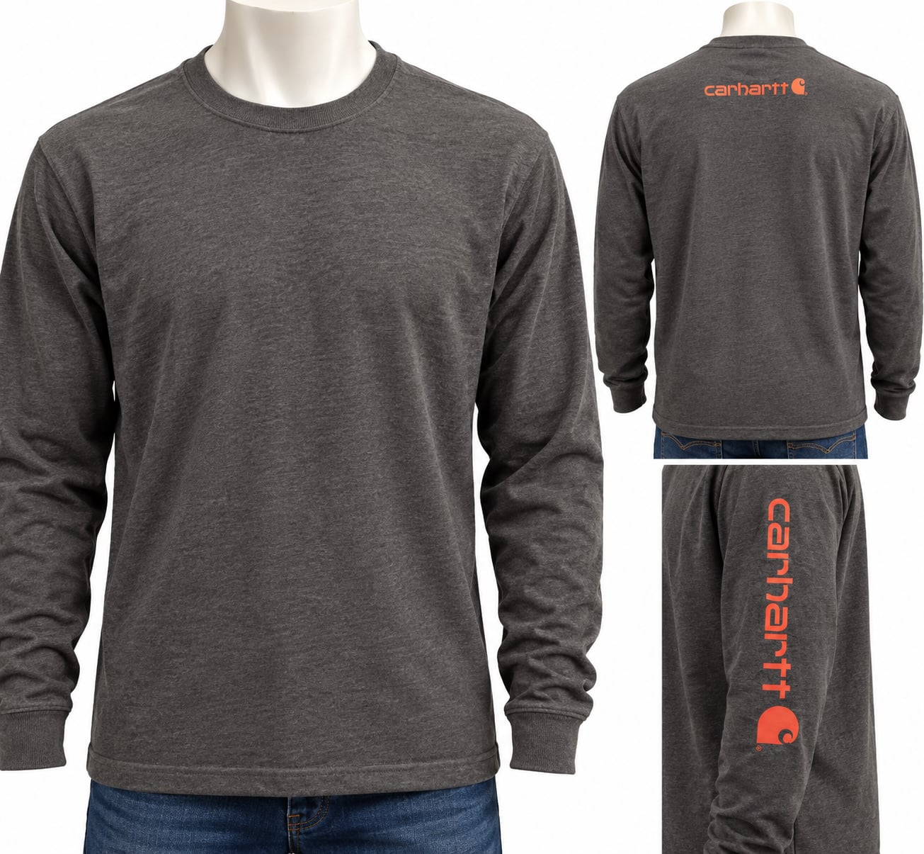 Carhartt Long Sleeve T-Shirt Charcoal Heather Crew Neck 2