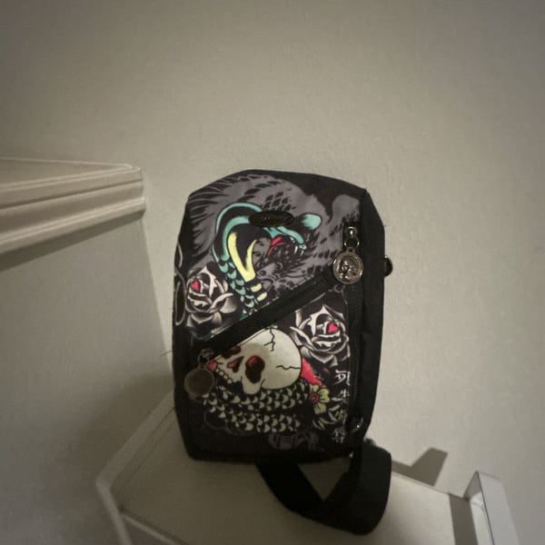 Ed Hardy Crossbody Bag Black Skull Rose Graphic