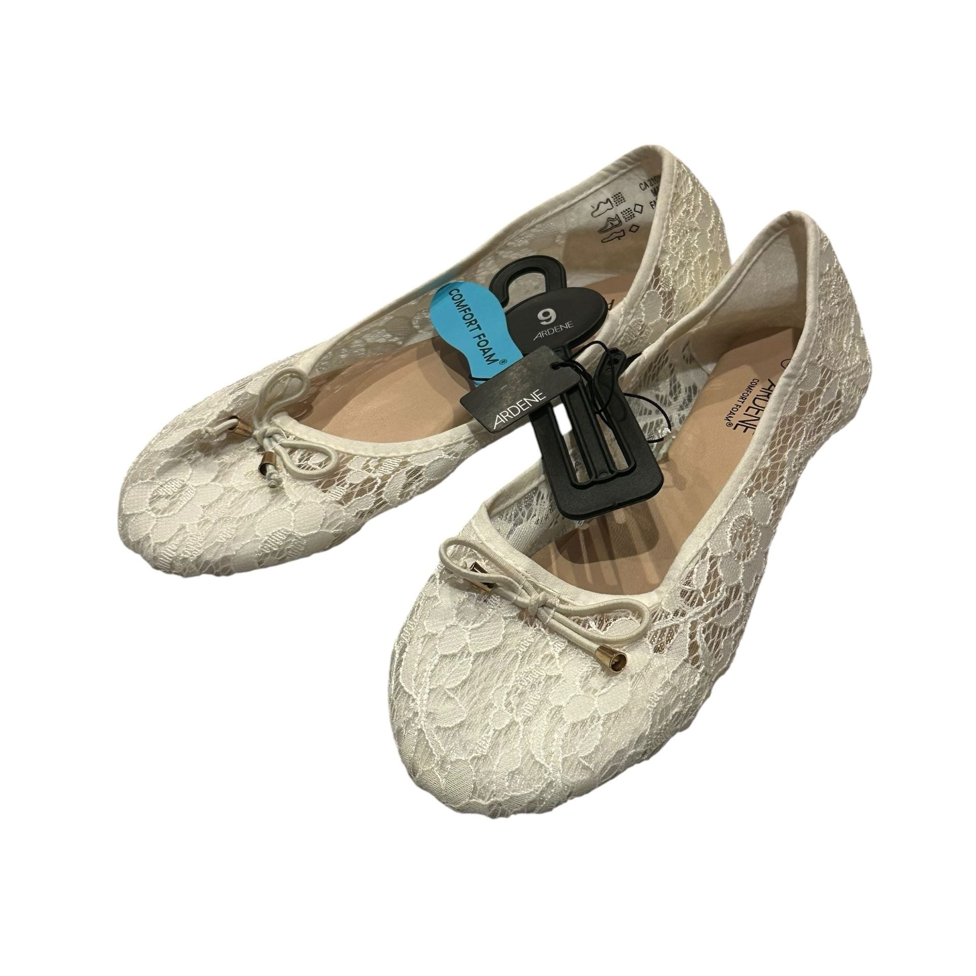 Ardene Lace Ballet Flats Size 9 Cream Bow Comfort Foam Shoes 2
