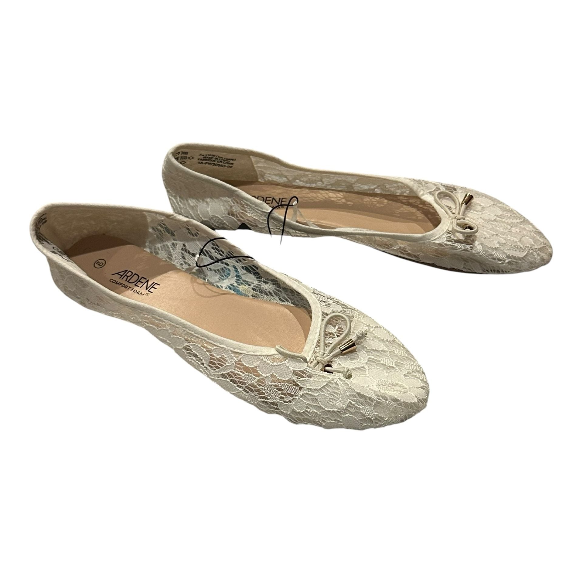 Ardene Lace Ballet Flats Size 9 Cream Bow Comfort Foam Shoes 3