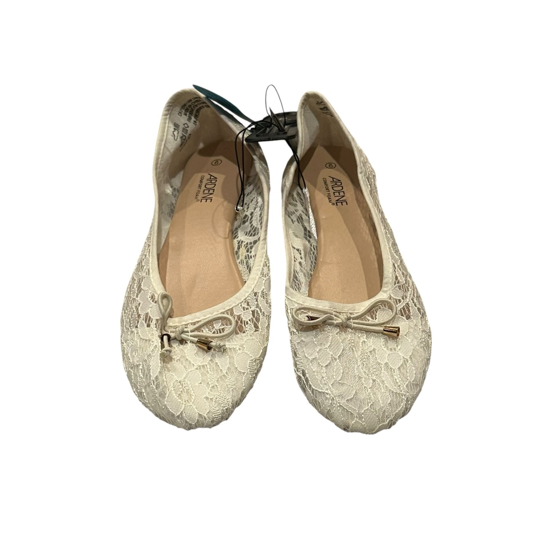 Ardene Lace Ballet Flats Size 9 Cream Bow Comfort Foam Shoes 4