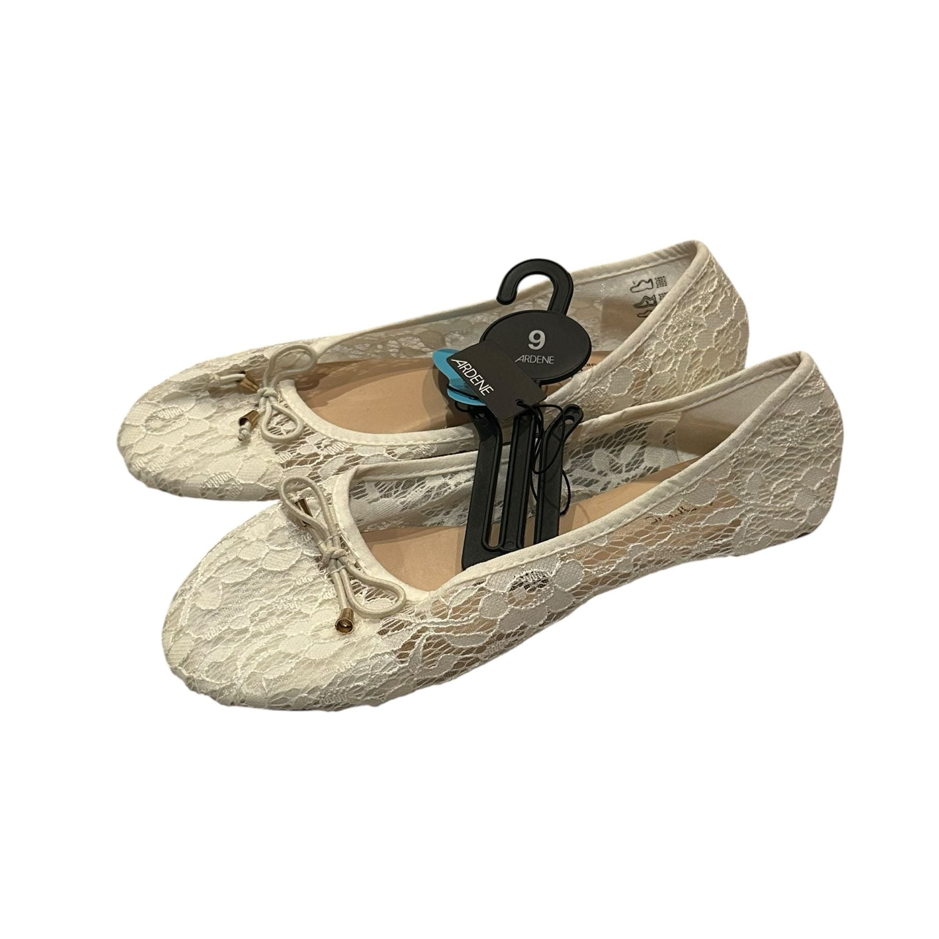 Ardene Lace Ballet Flats Size 9 Cream Bow Comfort Foam Shoes 5