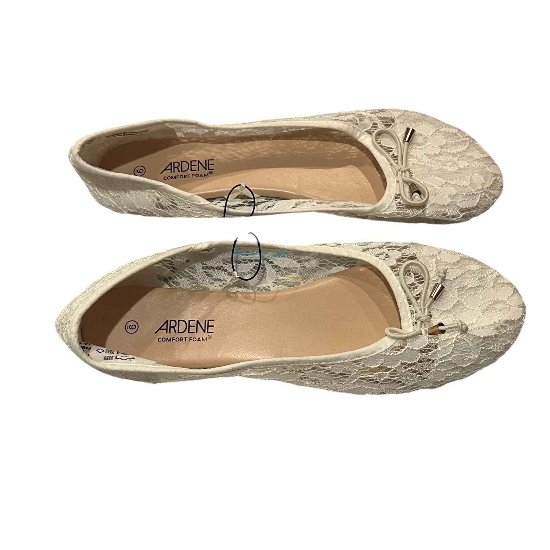 Ardene Lace Ballet Flats Size 9 Cream Bow Comfort Foam Shoes 7
