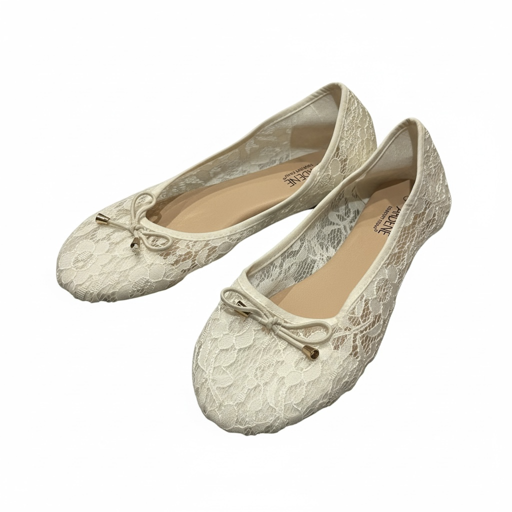 Ardene Lace Ballet Flats Size 9 Cream Bow Comfort Foam Shoes 10