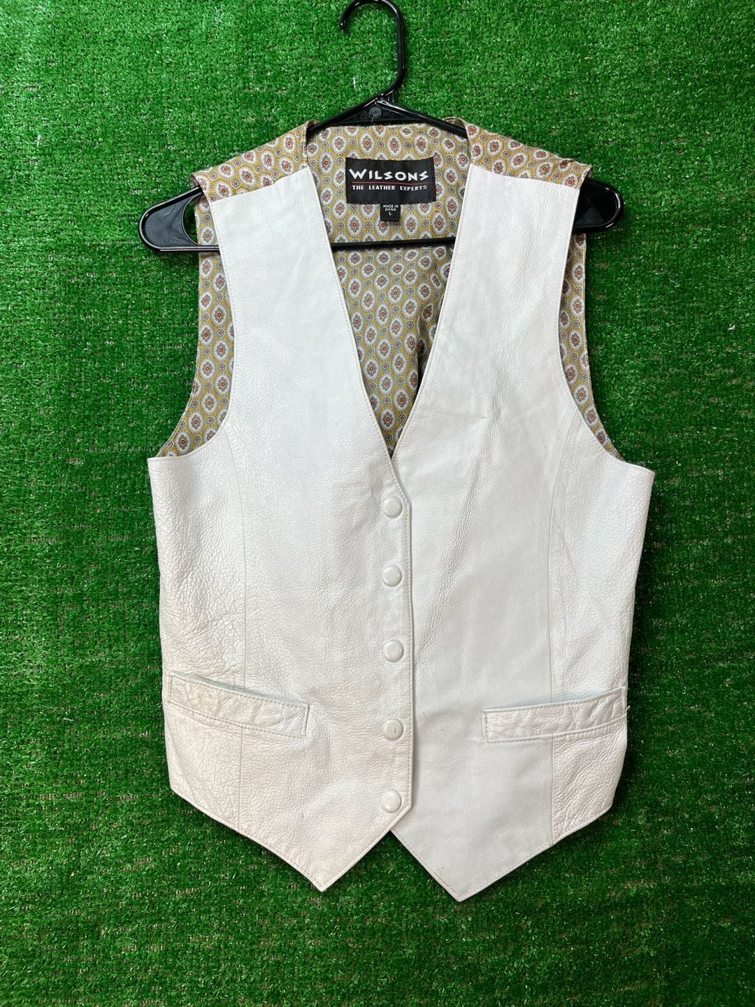 Wilsons Leather Vest Size L White Leather Paisley Lining 2