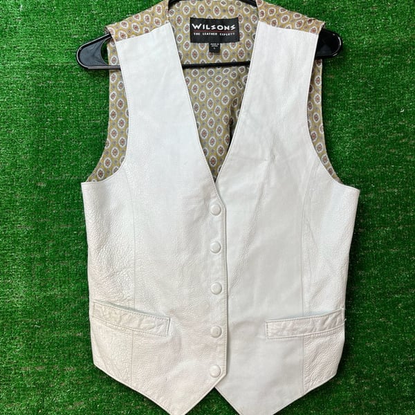 Wilsons Leather Vest Size L White Leather Paisley Lining