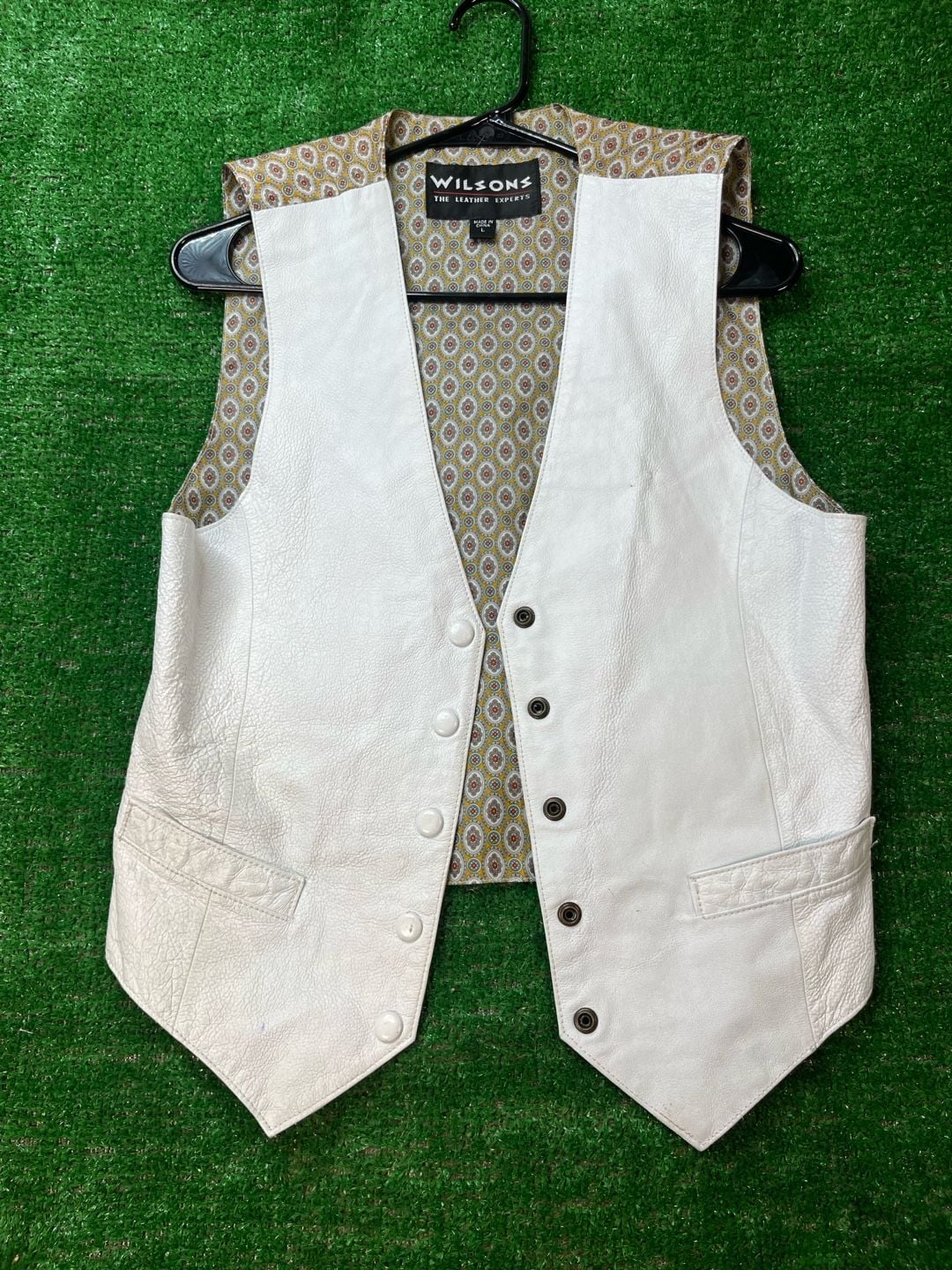 Wilsons Leather Vest Size L White Leather Paisley Lining 4